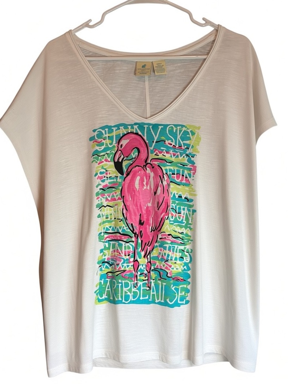 Caribbean Joe Size 2X Cotton Graphic Short Sleeve Tee Shirt Flamingo - Picture 1 of 6